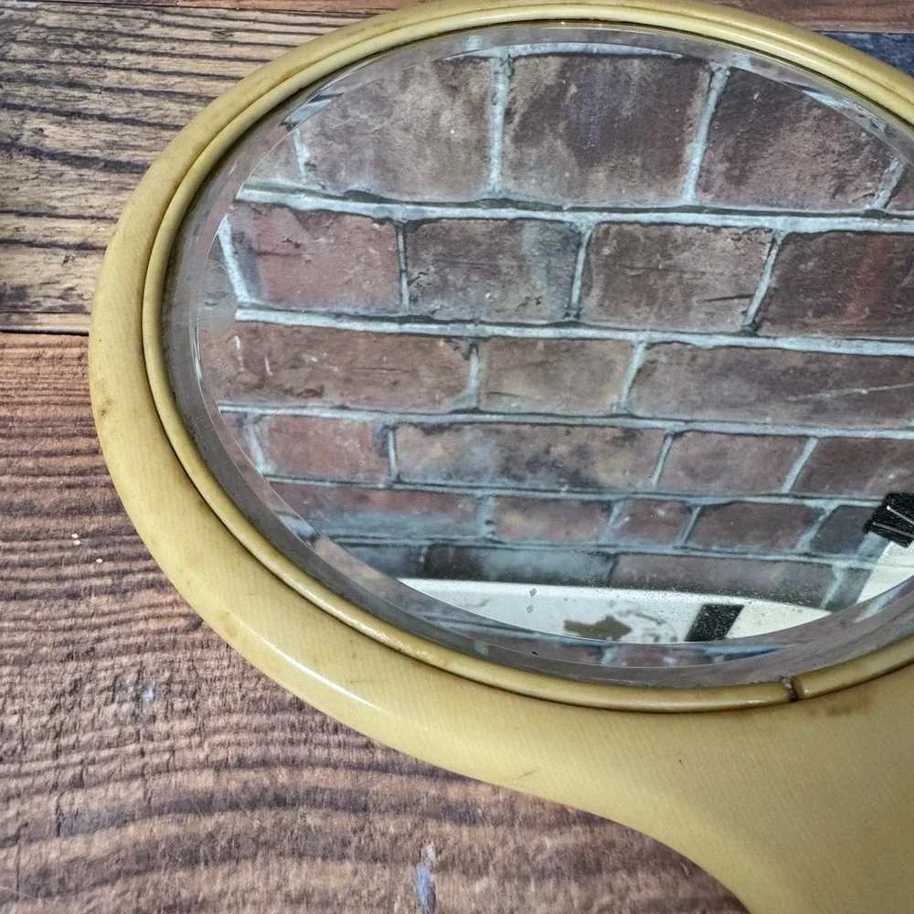 Vtg Vanity Set Mirror Brush Bakelite Celluloid‎ 1920's Natural Bristles Antique